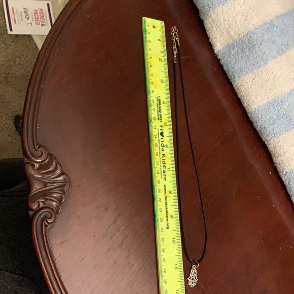 Silver hamsa pendant on black cord necklace - Picture 4 of 5